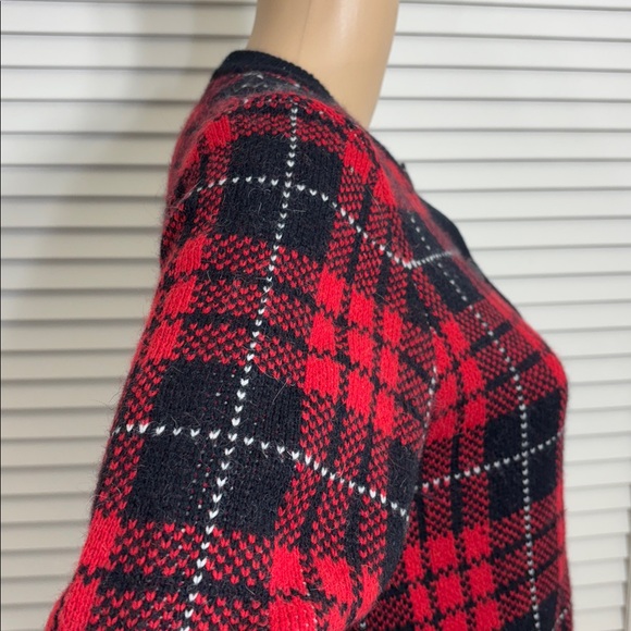 Brooks Brothers Red and Black Plaid Wool & Angora Blend Cardigan Medium - Picture 5 of 11